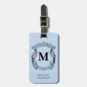 Elegant Blue Monogram Crest Luggage Tag
