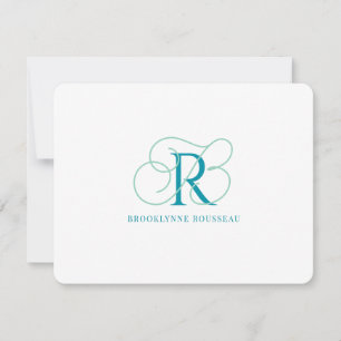 Elegant Blue Monogram Flat Note Card