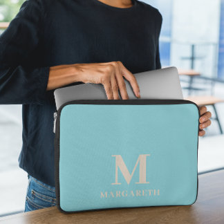 Elegant Blue Monogram Laptop Sleeve