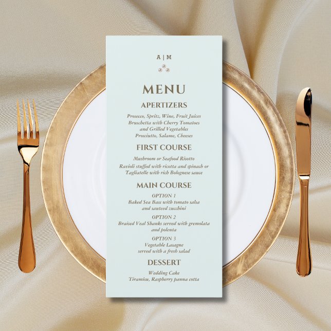 Elegant Blue Monogram Pearl Wedding Menu (Creator Uploaded)