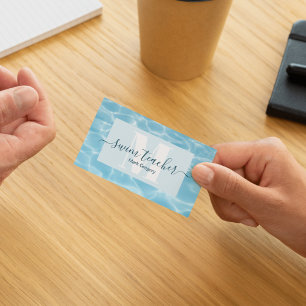 Elegant Blue Monogram Swimming Teacher  Business Card