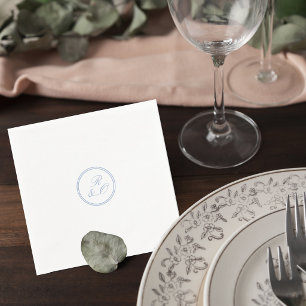 Elegant Blue Monogram Wedding Cocktail Napkin