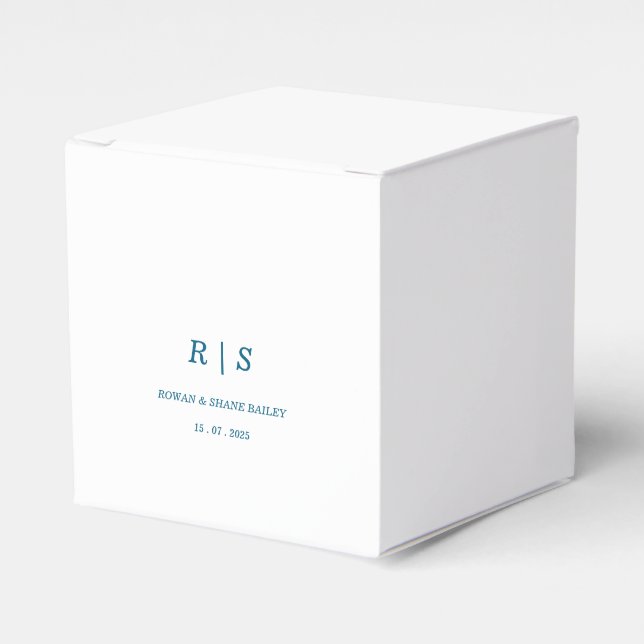 Elegant Blue Monogram Wedding Favour Box (Front Side)