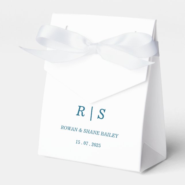 Elegant Blue Monogram Wedding Favour Box (Front Side)