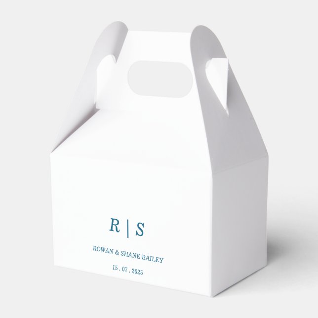 Elegant Blue Monogram Wedding Favour Box (Front Side)