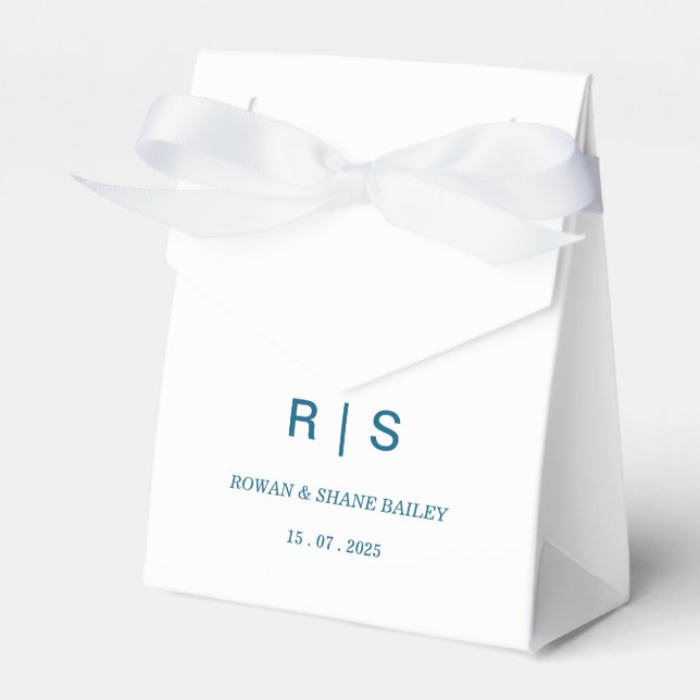 Elegant Blue Monogram Wedding Favour Box (Front Side)