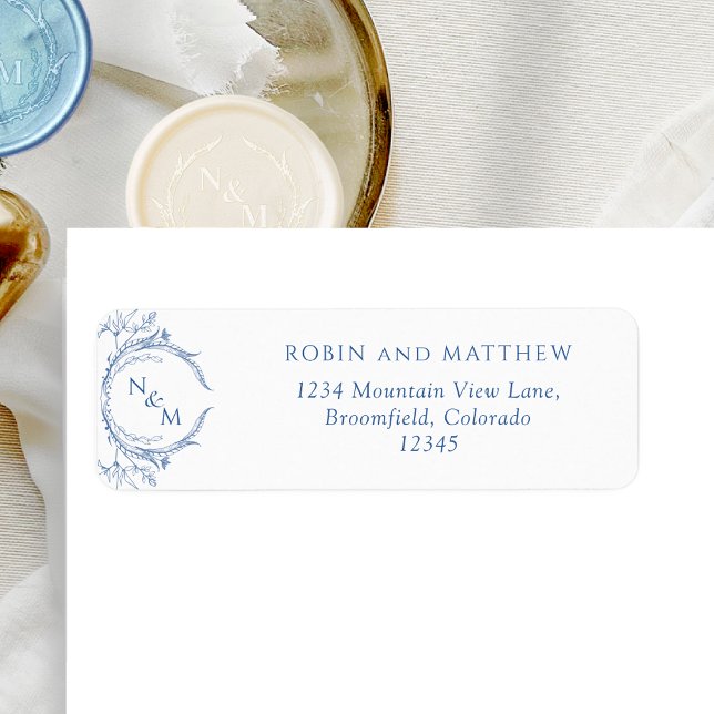 Elegant Blue Monogram Wedding Label (Creator Uploaded)