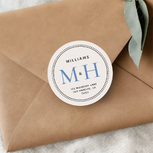 Elegant Blue Monogram Wedding Return Address Label