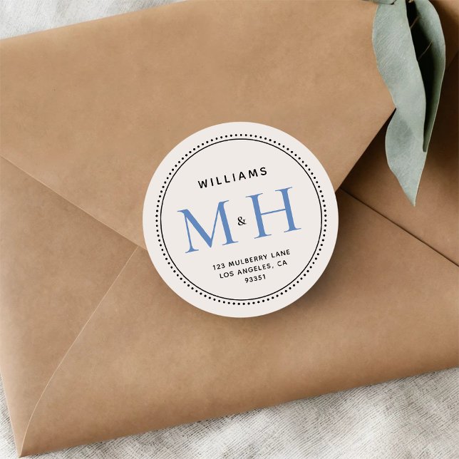 Elegant Blue Monogram Wedding Return Address Label (Creator Uploaded)