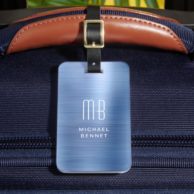Elegant Blue Monogrammed Luggage Tag (Front Insitu 2)