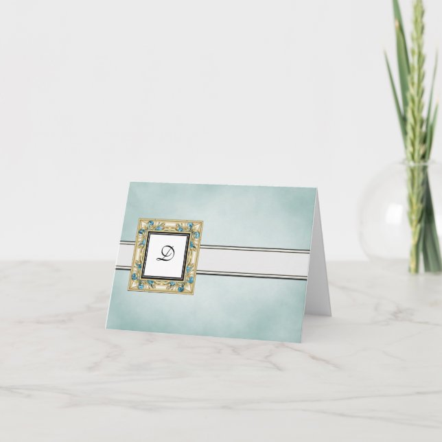 Elegant Blue Monogrammed Note Cards (Front)