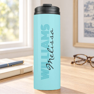 Elegant blue monogrammed thermal tumbler