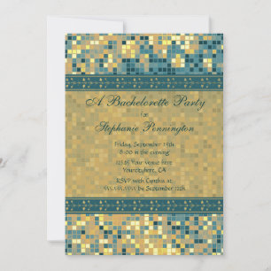 Elegant blue mosaic bachelorette party invitation