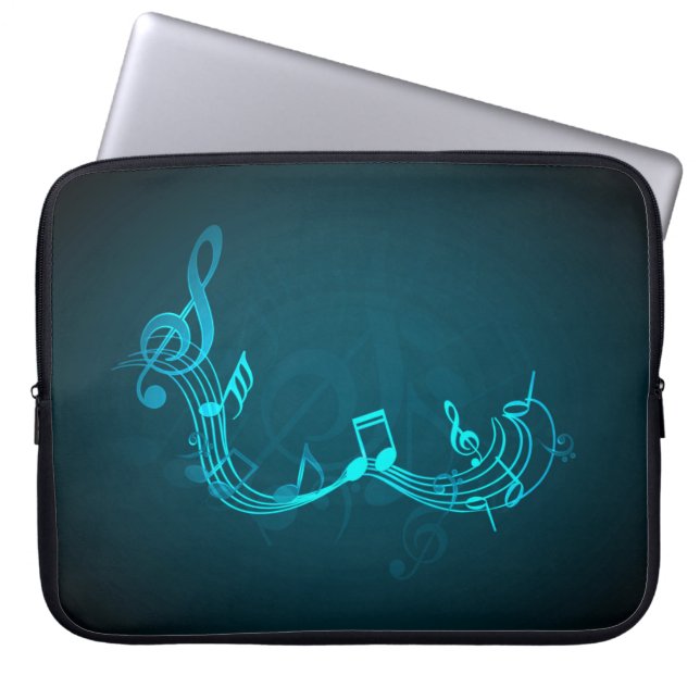 Elegant Blue Music Notes Texture Laptop Sleeve (Front)