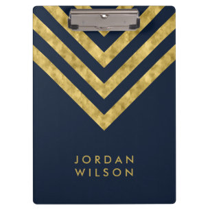 Elegant Blue Name Faux Gold Chevron Clipboard