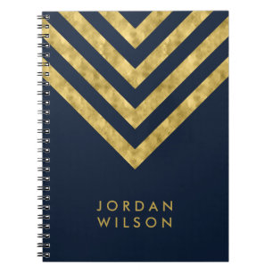 Elegant Blue Name Faux Gold Chevron Pattern Spiral Notebook