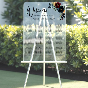 Elegant blue navy burgundy flowers wedding seating acrylic sign