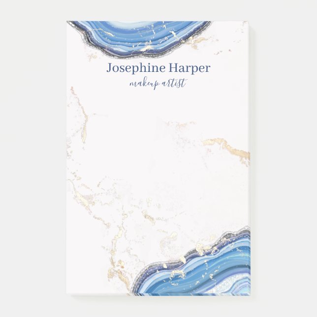 Elegant Blue Navy Geode Gold Glitter Marble Agate Post-it Notes (Front)