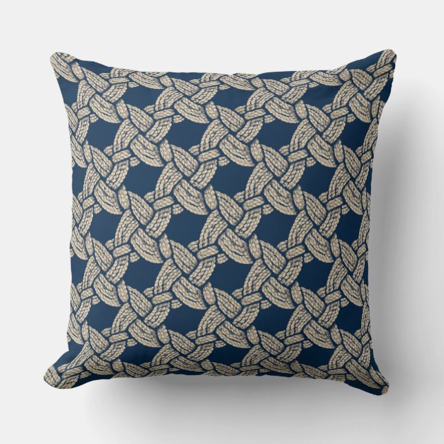 Elegant Blue Navy Knotwork Vintage Pattern Cushion (Front)