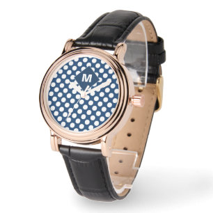 Elegant Blue Navy White Stylish Monogrammed Custom Watch