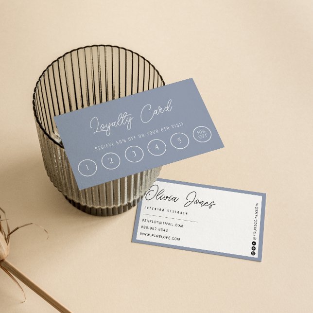 Elegant Blue Neutral Trendy Boho Modern 6 Punch Loyalty Card (Creator Uploaded)