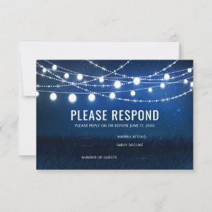 Elegant Blue Night & Silver String Lights RSVP Card