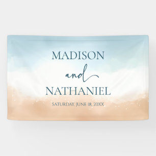 Elegant Blue Ocean Beach Shore Sand Wedding Banner