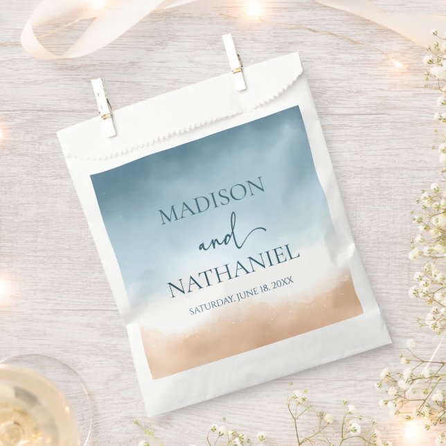 Elegant Blue Ocean Beach Shore Sand Wedding Favour Bags (Clipped)