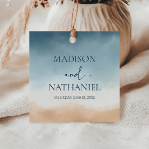 Elegant Blue Ocean Beach Shore Sand Wedding Favour Tags