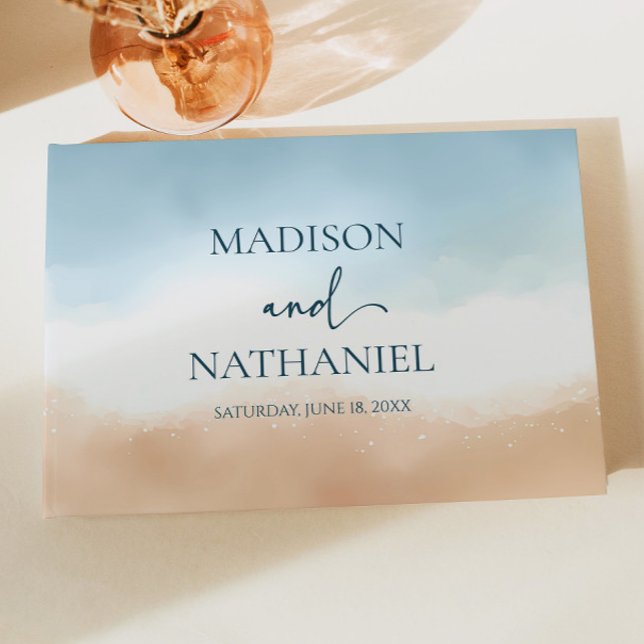 Elegant Blue Ocean Beach Shore Sand Wedding Guest Book (Creator Uploaded)