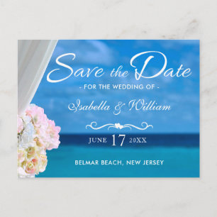 Elegant Blue Ocean Beach Summer Save the Date Announcement Postcard