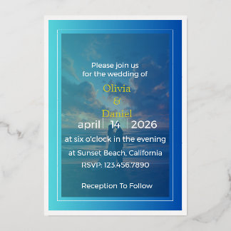 Elegant Blue Ocean Foil Wedding Invitation