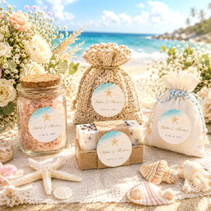 Elegant Blue Ocean Starfish Wedding Favour Classic Round Sticker