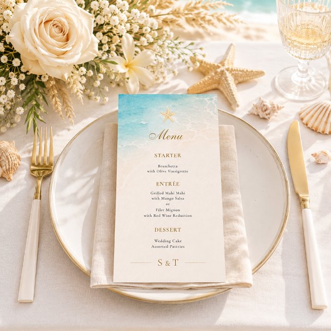 Elegant Blue Ocean Starfish Wedding Menu (Creator Uploaded)