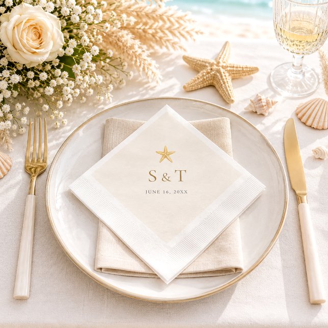 Elegant Blue Ocean Starfish Wedding Napkin (Creator Uploaded)