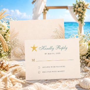 Elegant Blue Ocean Starfish Wedding RSVP Card
