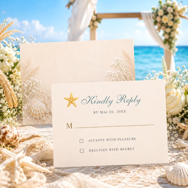 Elegant Blue Ocean Starfish Wedding RSVP Card (Creator Uploaded)