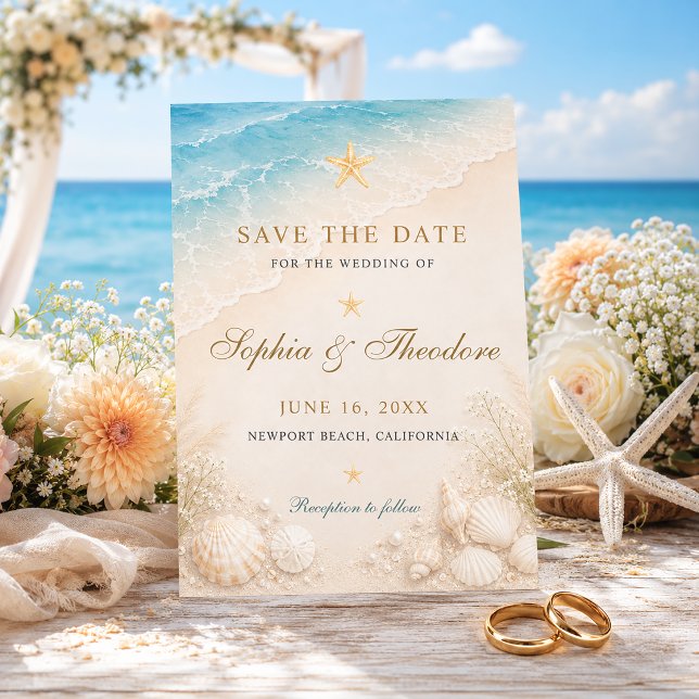 Elegant Blue Ocean Starfish Wedding Save The Date (Creator Uploaded)