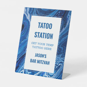 Elegant Blue Ocean Waves Bar Mitzvah Pedestal Sign
