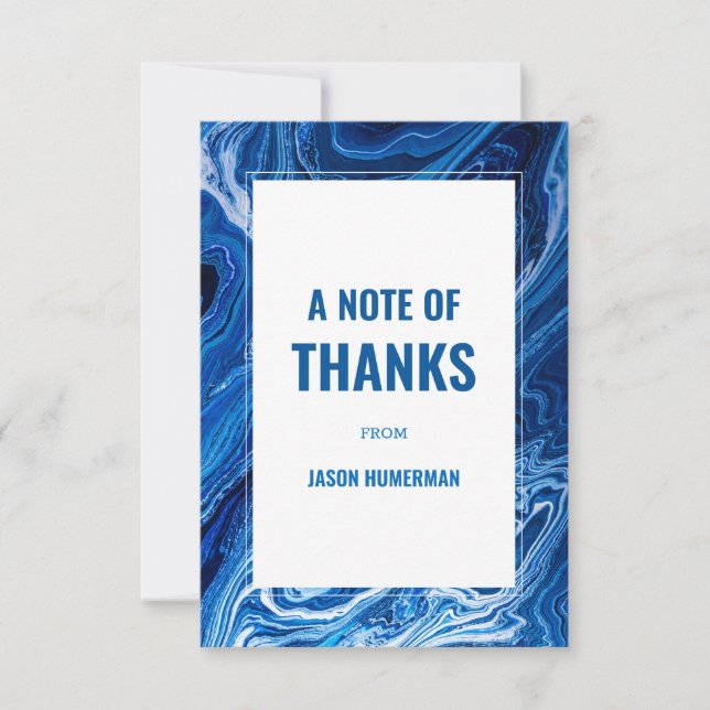 Elegant Blue Ocean Waves Bar Mitzvah Thank You Card (Front)