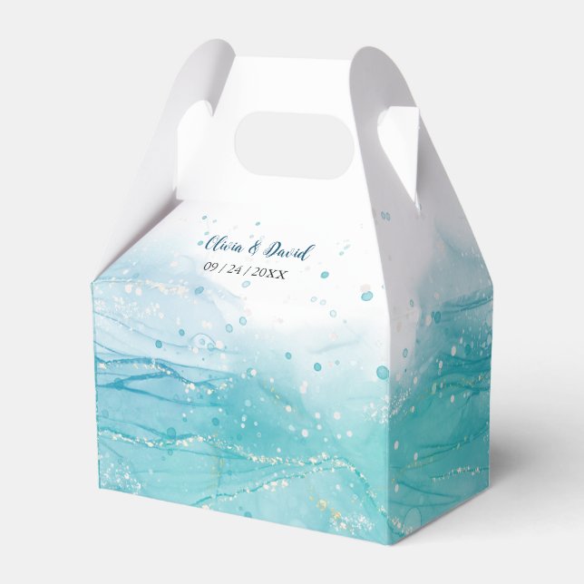 Elegant Blue Ocean Wedding Favour Box (Front Side)