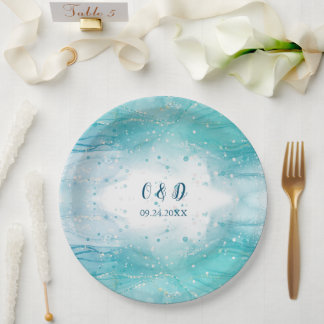 Elegant Blue Ocean Wedding Paper Plate