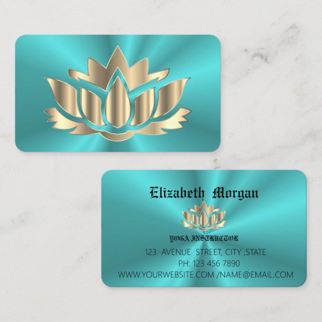 Elegant blue ombre lotus flower yoga business card (Front/Back)