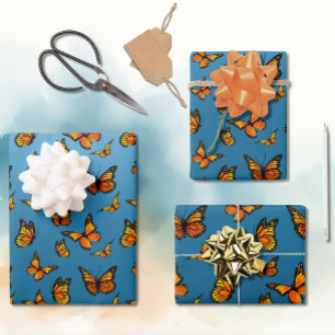 Elegant Blue Ombre Romantic Monarch Butterfly Wrapping Paper Sheet