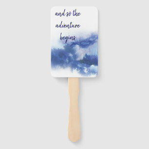 Elegant Blue Ombre Watercolor Love Quote Wedding Hand Fan