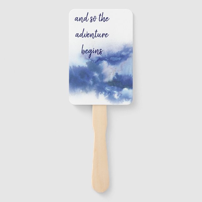 Elegant Blue Ombre Watercolor Love Quote Wedding Hand Fan (Back)