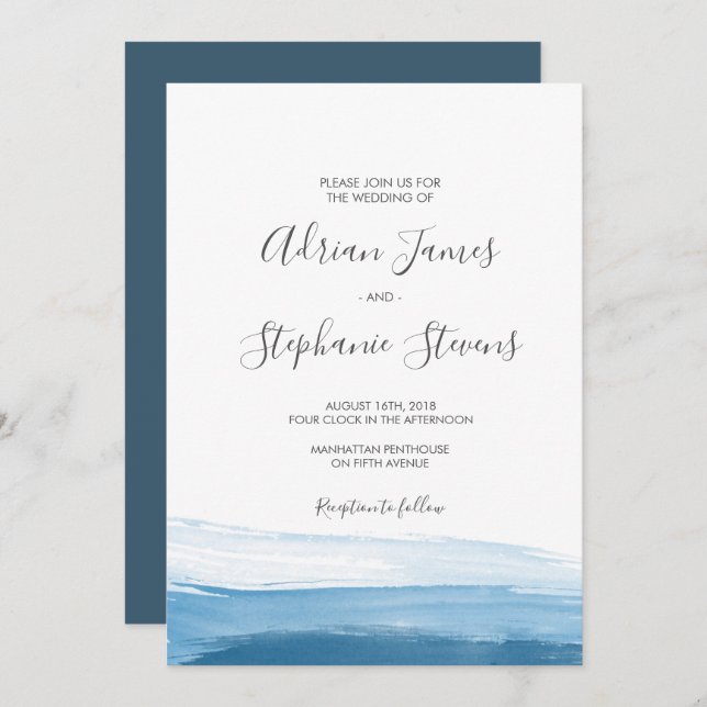 Elegant Blue Ombre Watercolor Wedding Invitation (Front/Back)