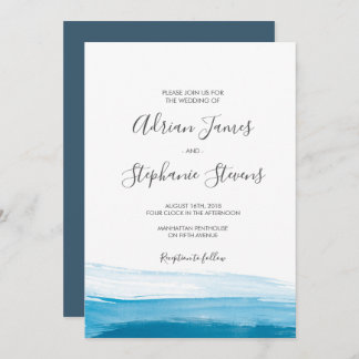 Elegant Blue Ombre Watercolor Wedding Invitation