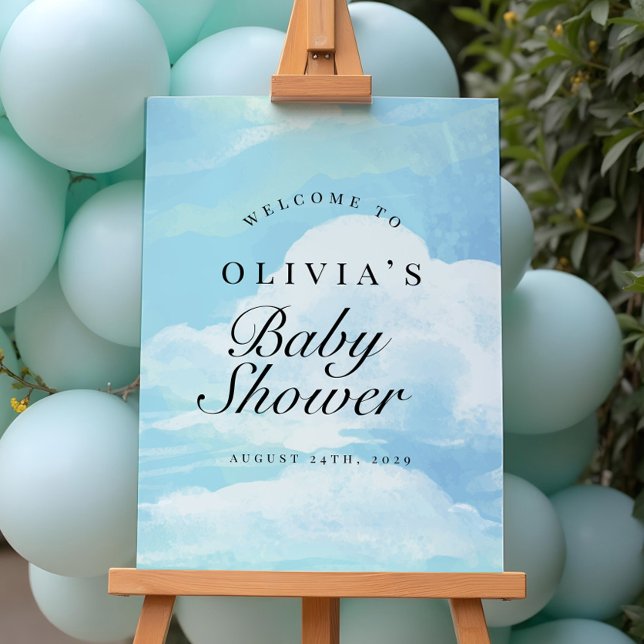 Elegant Blue On Cloud 9 Baby Shower Welcome Sign (Creator Uploaded)
