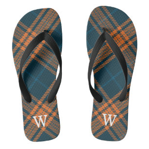 Elegant blue & orang tartan plaid Personalised  Jandals